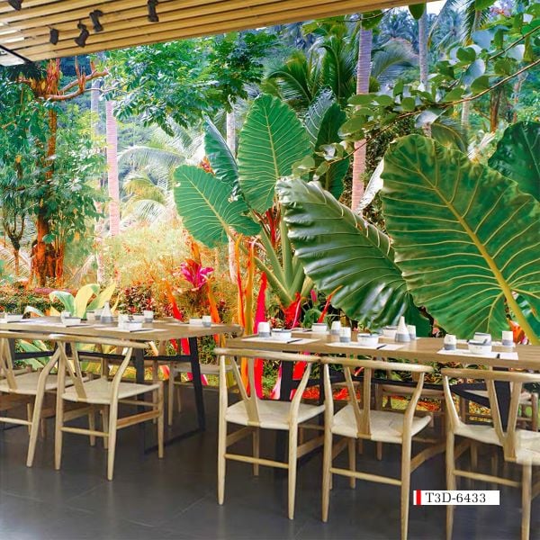 TRANH VẢI DÁN TƯỜNG 3D NHÀ HÀNG, CAFE - TRANH DÁN TƯỜNG TROPICAL NHIỆT ĐỚI | MÃ T3D-6433