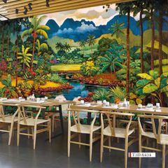 TRANH VẢI DÁN TƯỜNG 3D NHÀ HÀNG, CAFE - TRANH DÁN TƯỜNG TROPICAL NHIỆT ĐỚI | MÃ T3D-6434