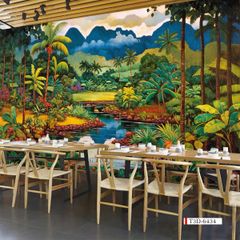 BST13 - TRANH DÁN TƯỜNG 3D NHÀ HÀNG, CAFE - PHONG CÁCH TROPICAL NHIỆT ĐỚI - KHỔ LỚN