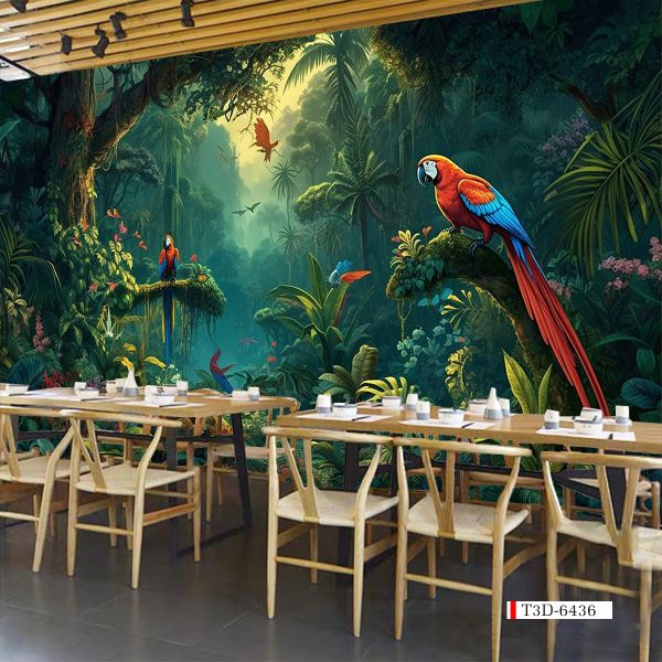 TRANH VẢI DÁN TƯỜNG 3D NHÀ HÀNG, CAFE - TRANH DÁN TƯỜNG TROPICAL NHIỆT ĐỚI | MÃ T3D-6436