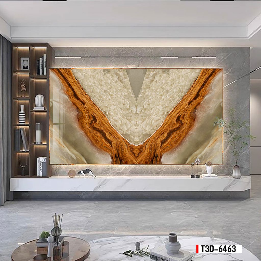 TRANH PVC ỐP TƯỜNG  - TRANH VÂN ĐÁ ĐỐI XỨNG - MÃ T3D-6463