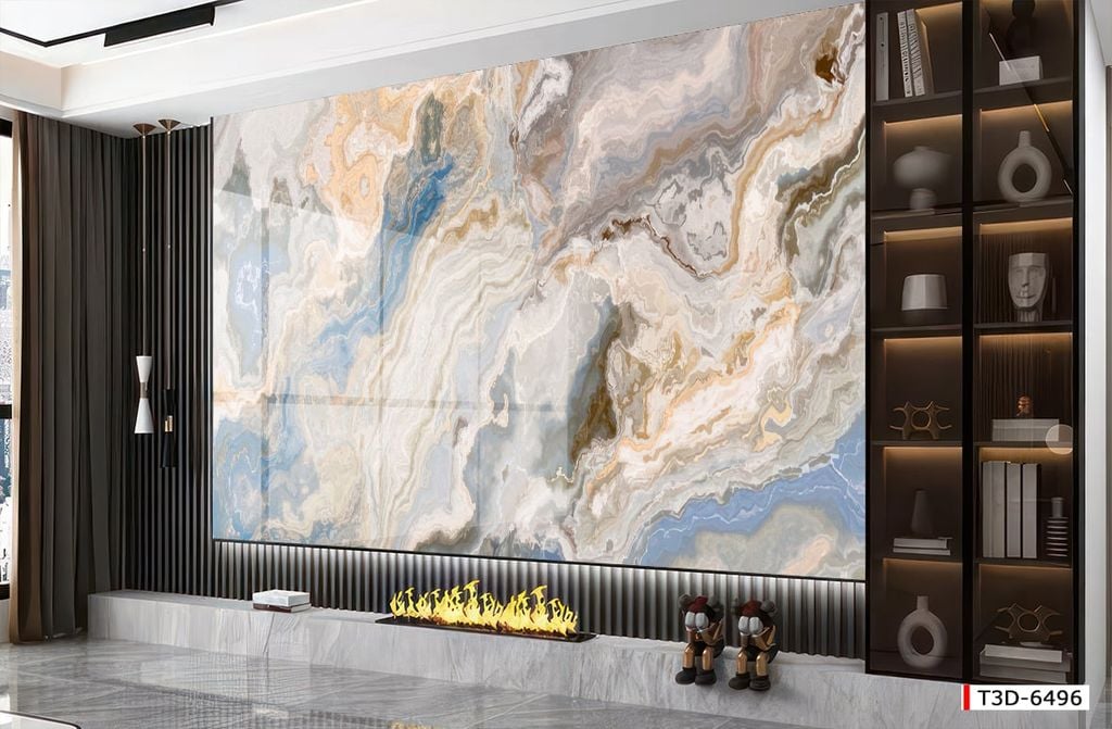 BST128 - TRANH PVC ỐP TƯỜNG - TRANG TRÍ PHÒNG KHÁCH - TRANH VÂN ĐÁ TRẮNG, VÂN MÂY - KHỔ LỚN