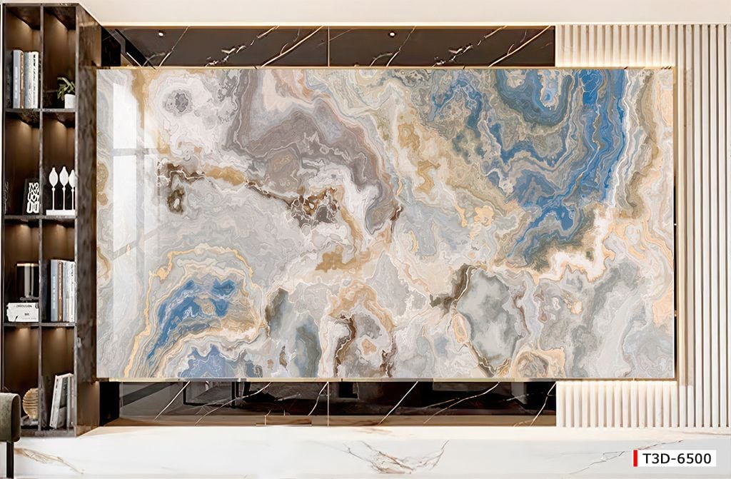 BST128 - TRANH PVC ỐP TƯỜNG - TRANG TRÍ PHÒNG KHÁCH - TRANH VÂN ĐÁ TRẮNG, VÂN MÂY - KHỔ LỚN