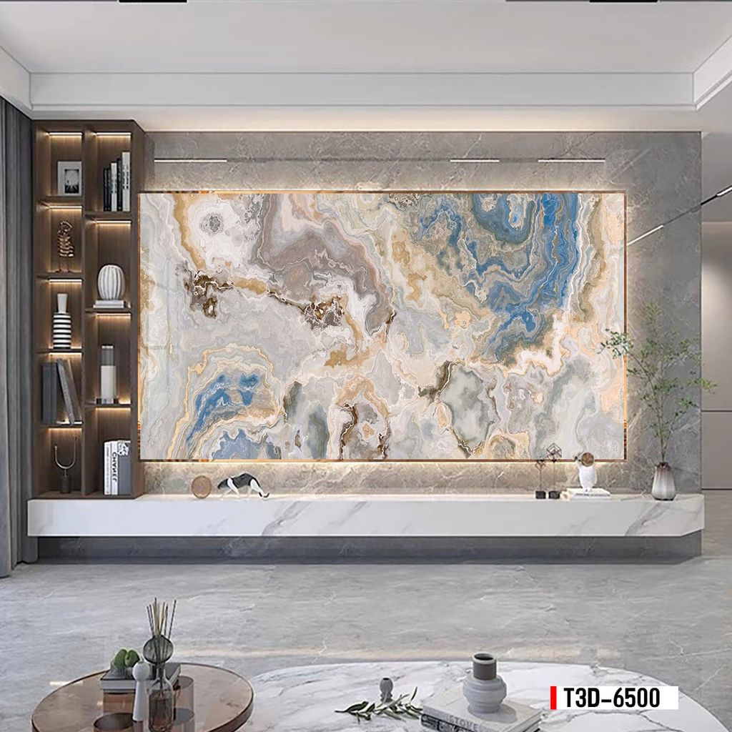 TRANH PVC ỐP TƯỜNG - TRANH VÂN ĐÁ TRẮNG - VÂN MÂY -  PHÒNG KHÁCH, NHÀ HÀNG | MÃ T3D-6500