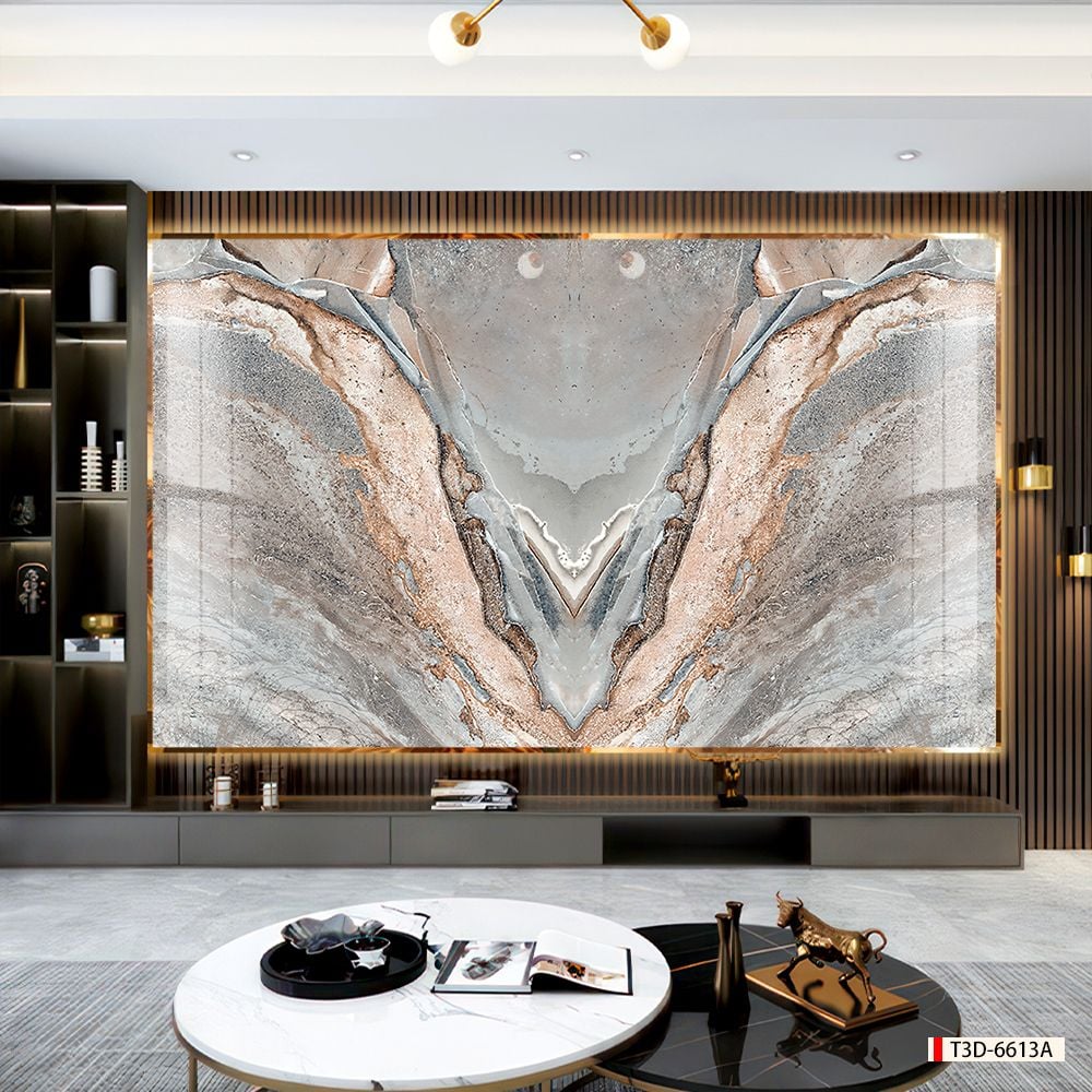 BST08 - TẤM PVC ỐP TƯỜNG - PHÒNG KHÁCH VÁCH TIVI - TRANH VÂN ĐÁ ĐỐI XỨNG - KHỔ LỚN