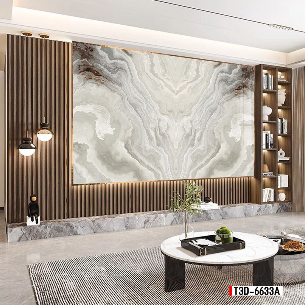 TRANH PVC ỐP TƯỜNG - TRANG TRÍ PHÒNG KHÁCH, PHÒNG NGỦ - TRANH VÂN ĐÁ ĐỐI XỨNG - MÃ T3D-6633A