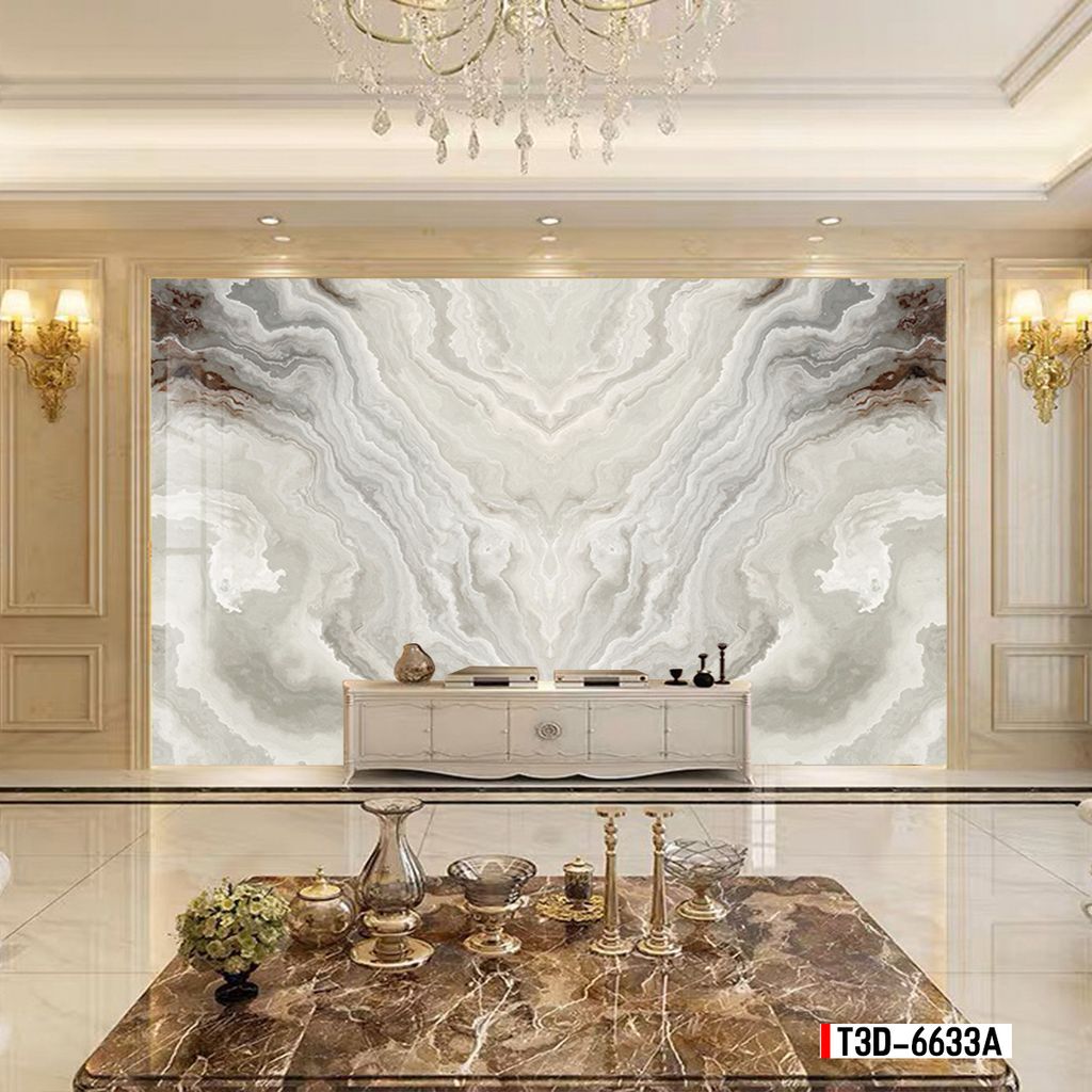 TRANH PVC ỐP TƯỜNG - TRANG TRÍ PHÒNG KHÁCH, PHÒNG NGỦ - TRANH VÂN ĐÁ ĐỐI XỨNG - MÃ T3D-6633A