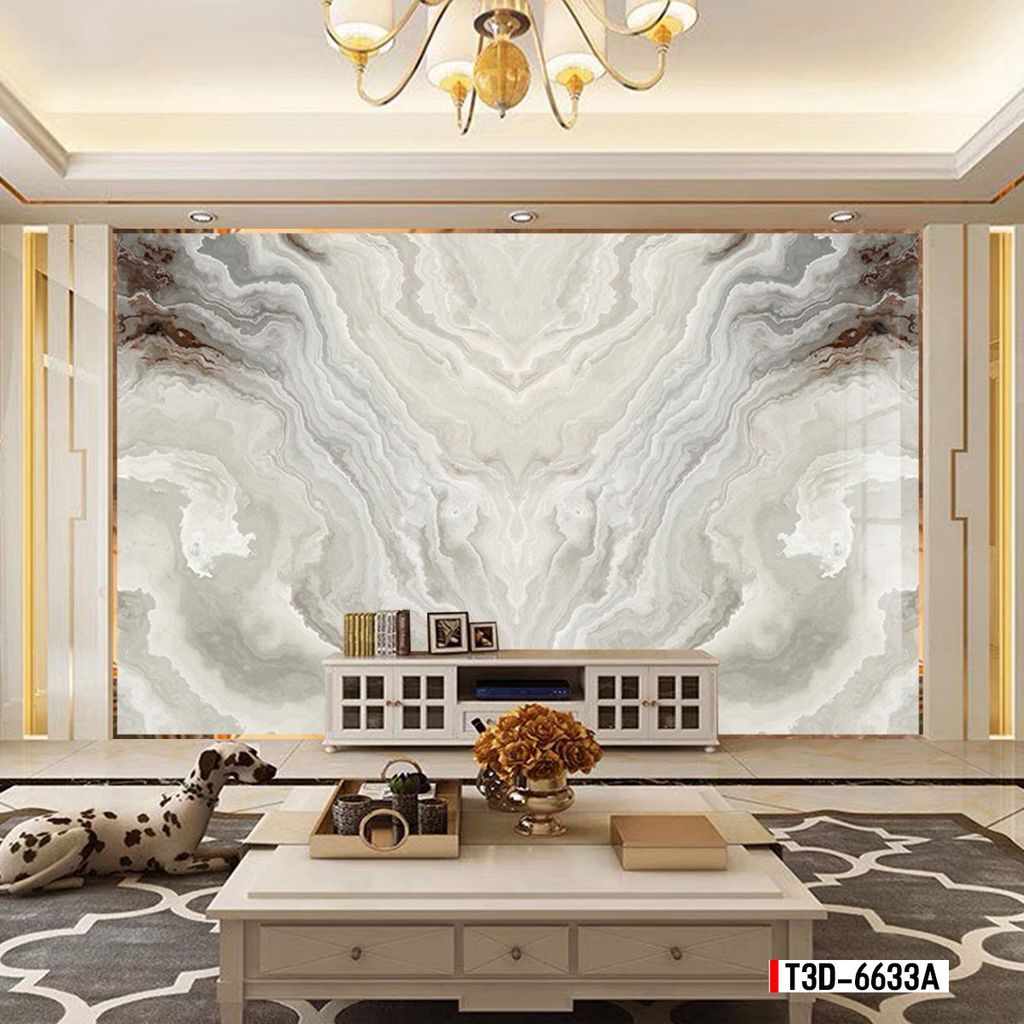 TRANH PVC ỐP TƯỜNG - TRANG TRÍ PHÒNG KHÁCH, PHÒNG NGỦ - TRANH VÂN ĐÁ ĐỐI XỨNG - MÃ T3D-6633A