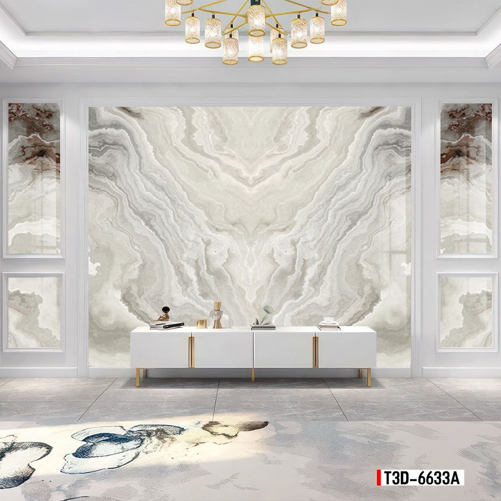 TRANH PVC ỐP TƯỜNG - TRANG TRÍ PHÒNG KHÁCH, PHÒNG NGỦ - TRANH VÂN ĐÁ ĐỐI XỨNG - MÃ T3D-6633A