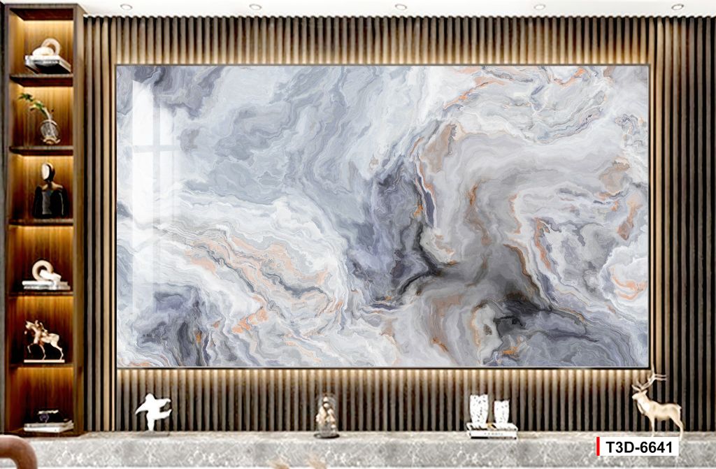 BST128 - TRANH PVC ỐP TƯỜNG - TRANG TRÍ PHÒNG KHÁCH - TRANH VÂN ĐÁ TRẮNG, VÂN MÂY - KHỔ LỚN