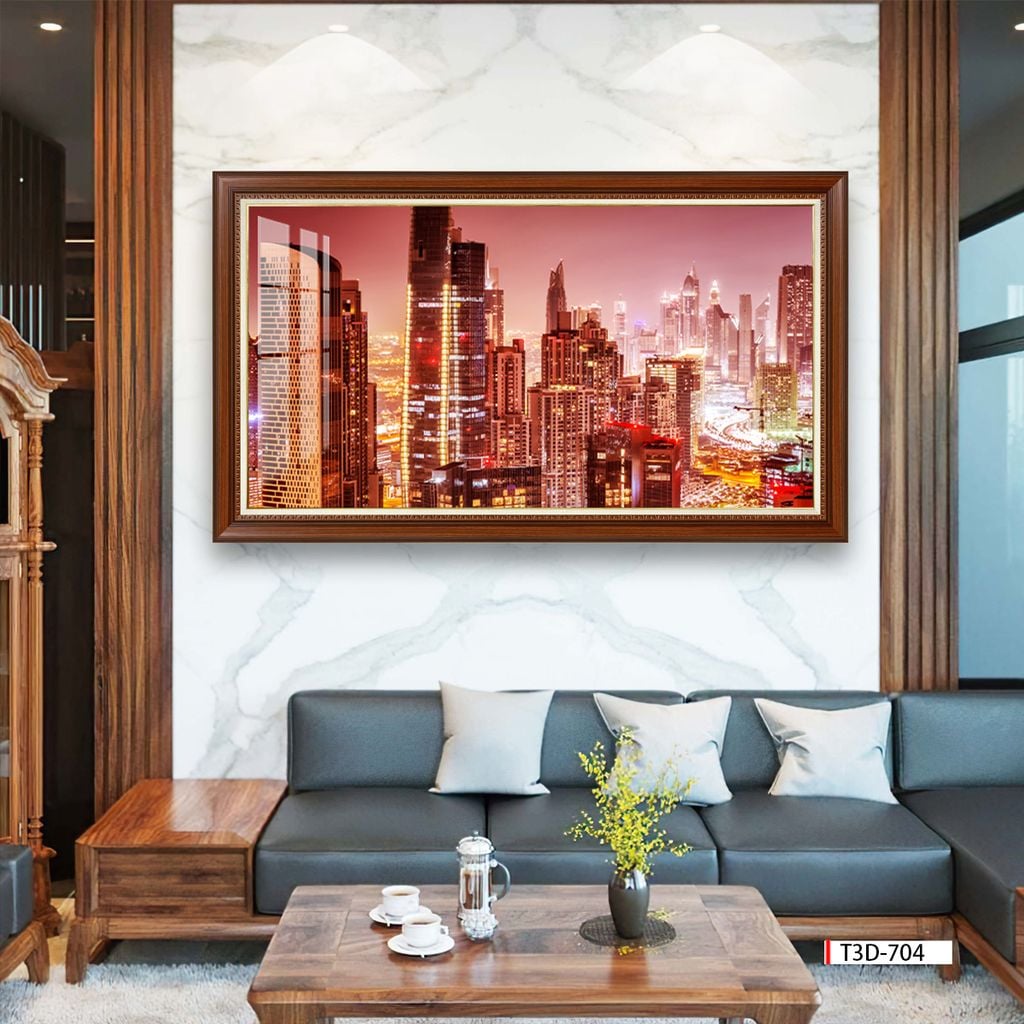 TRANH TREO TƯỜNG PHÒNG KHÁCH KHỔ LỚN - TRANH PHONG CẢNH KIẾN TRÚC HIỆN ĐẠI | MÃ T3D-704