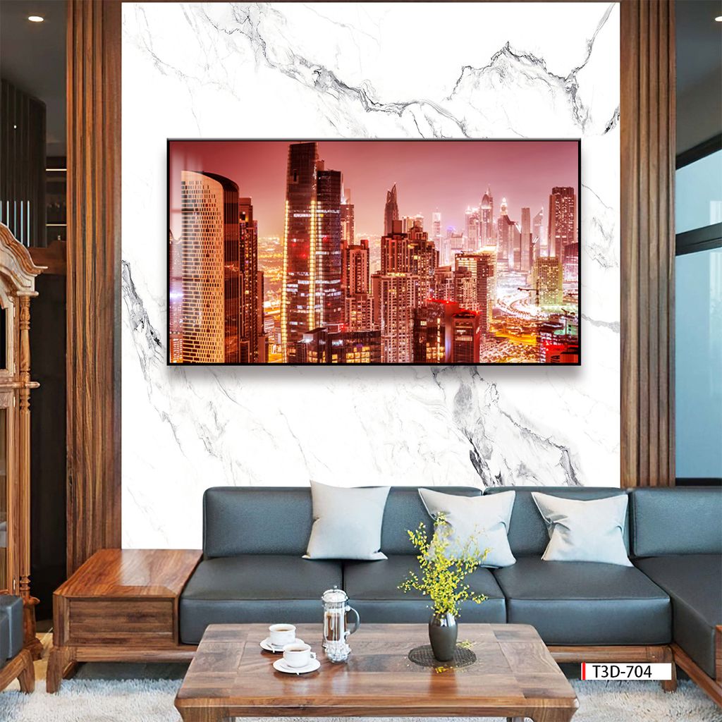 TRANH TREO TƯỜNG PHÒNG KHÁCH KHỔ LỚN - TRANH PHONG CẢNH KIẾN TRÚC HIỆN ĐẠI | MÃ T3D-704