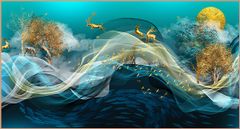 TRANH TREO TƯỜNG PHÒNG KHÁCH - TRANH HƯƠU TÀI LỘC - KHỔ LỚN | Mã T3D-720