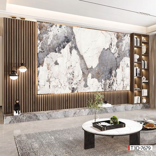 607 - TRANH VÂN ĐÁ HIỆN ĐẠI - TẤM ỐP TRANG TRÍ PHÒNG KHÁCH, VÁCH TIVI - TRANH VÂN ĐÁ CẨM THẠCH  | MÃ T3D-7679