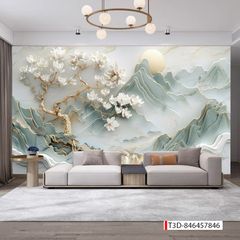 855 - TRANH DÁN TƯỜNG PHÒNG KHÁCH SAU SOFA - TRANH TRANG TRÍ - TRANH DÁN TƯỜNG TIỂU CẢNH 3D - KIỂU TRANH LIỀN KHỔ| MÃ T3D-840547861