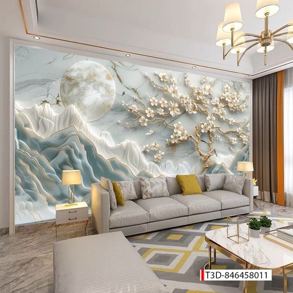 869 - TRANH DÁN TƯỜNG PHÒNG KHÁCH SAU SOFA - TRANH TRANG TRÍ - TRANH DÁN TƯỜNG TIỂU CẢNH 3D - KIỂU TRANH LIỀN KHỔ| MÃ T3D-846458011