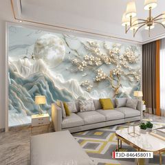 869 - TRANH DÁN TƯỜNG PHÒNG KHÁCH SAU SOFA - TRANH TRANG TRÍ - TRANH DÁN TƯỜNG TIỂU CẢNH 3D - KIỂU TRANH LIỀN KHỔ| MÃ T3D-846458011