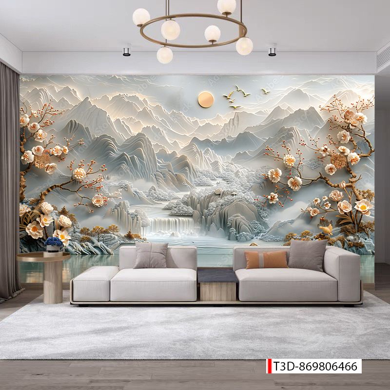 BST172 - TRANH DÁN TƯỜNG PHÒNG KHÁCH SAU SOFA - TRANH TRANG TRÍ - TRANH DÁN TƯỜNG TIỂU CẢNH 3D - KIỂU TRANH LIỀN KHỔ| MÃ T3D-941106507