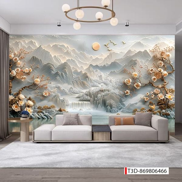 872 - TRANH DÁN TƯỜNG PHÒNG KHÁCH SAU SOFA - TRANH TRANG TRÍ - TRANH DÁN TƯỜNG TIỂU CẢNH 3D - KIỂU TRANH LIỀN KHỔ| MÃ T3D-869806466
