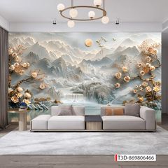 872 - TRANH DÁN TƯỜNG PHÒNG KHÁCH SAU SOFA - TRANH TRANG TRÍ - TRANH DÁN TƯỜNG TIỂU CẢNH 3D - KIỂU TRANH LIỀN KHỔ| MÃ T3D-869806466