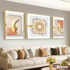 BST142 - TRANH TREO TƯỜNG KHUNG HỢP KIM TITAN - TRANG TRÍ PHÒNG KHÁCH, SAU SOFA - CHỦ ĐỀ HIỆN ĐẠI TRỪU TƯỢNG - GHÉP BỘ 3 BỨC