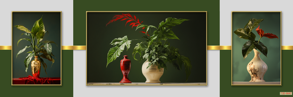 929 - TRANH TREO PHÒNG KHÁCH HIỆN ĐẠI - TRANH TRANG TRÍ - TRANH TREO TƯỜNG HOA - BÌNH HOA - KIỂU TRANH GHÉP BỘ 3 BỨC | MÃ T3D-9047