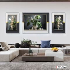 BST 717 - TRANH TREO PHÒNG KHÁCH - TRANH TRANG TRÍ - TRANH TREO TƯỜNG HOA - BÌNH HOA - KIỂU TRANH GHÉP BỘ 3 BỨC