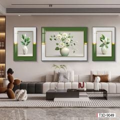 BST 717 - TRANH TREO PHÒNG KHÁCH - TRANH TRANG TRÍ - TRANH TREO TƯỜNG HOA - BÌNH HOA - KIỂU TRANH GHÉP BỘ 3 BỨC