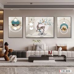 BST145 - TRANH PHONG THỦY A-B-A  - TRANG TRÍ PHÒNG KHÁCH, SAU SOFA, PHÒNG NGỦ - CHỦ ĐỀ HIỆN ĐẠI HƯƠU TÀI LỘC - KHỔ LỚN