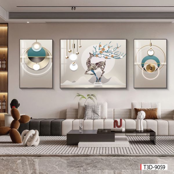 TRANH PHONG THỦY A-B-A  - TRANG TRÍ PHÒNG KHÁCH, SAU SOFA, PHÒNG NGỦ - CHỦ ĐỀ HIỆN ĐẠI HƯƠU TÀI LỘC - MÃ: T3D-9059