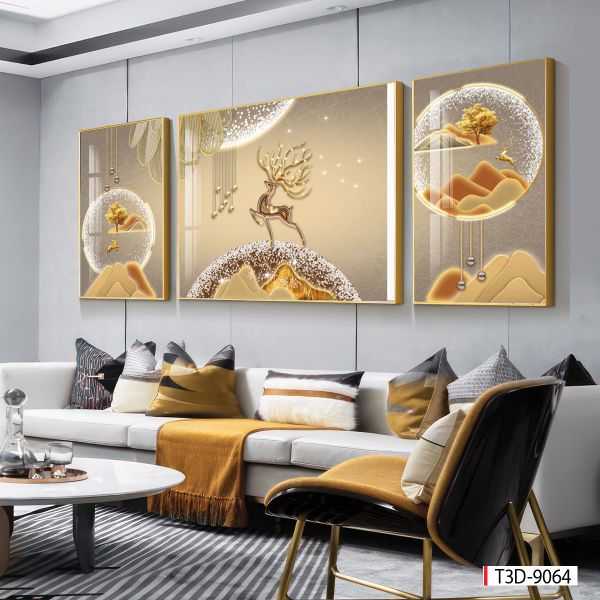 TRANH PHONG THỦY A-B-A  - TRANG TRÍ PHÒNG KHÁCH, SAU SOFA, PHÒNG NGỦ - CHỦ ĐỀ HIỆN ĐẠI HƯƠU TÀI LỘC - MÃ:T3D-9064