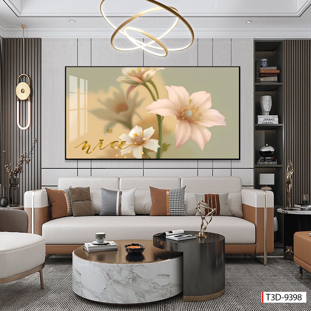 BST53 - TRANH TREO TƯỜNG - TRANG TRÍ PHÒNG KHÁCH, SAU SOFA - CHỦ ĐỀ HOA 3D - KHỔ LỚN