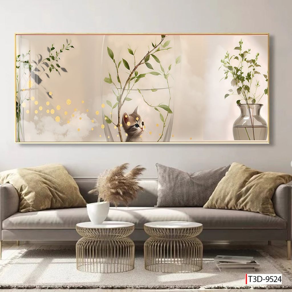 TRANH TREO TƯỜNG - TRANG TRÍ PHÒNG NGỦ - CHỦ ĐỀ HOA 3D, BÌNH HOA - KHỔ LỚN - MÃ T3D-9524
