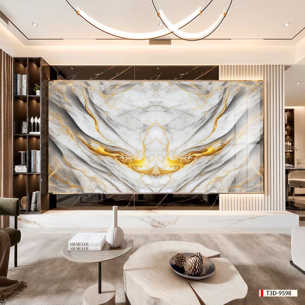 BST143 - TẤM PVC ỐP TƯỜNG - TRANG TRÍ PHÒNG KHÁCH, SAU SOFA, LỄ TÂN - TRANH VÂN ĐÁ ĐỐI XỨNG - KHỔ LỚN