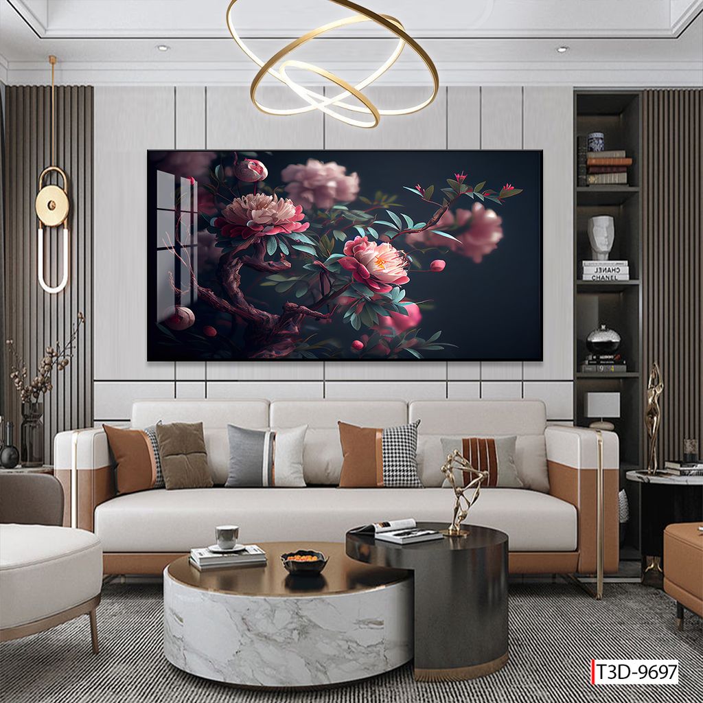 BST64 - TRANH TREO TƯỜNG - TRANG TRÍ PHÒNG KHÁCH, SAU SOFA - CHỦ ĐỀ HOA 3D - KHỔ LỚN