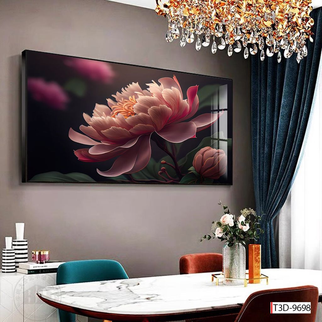 BST64 - TRANH TREO TƯỜNG - TRANG TRÍ PHÒNG KHÁCH, SAU SOFA - CHỦ ĐỀ HOA 3D - KHỔ LỚN