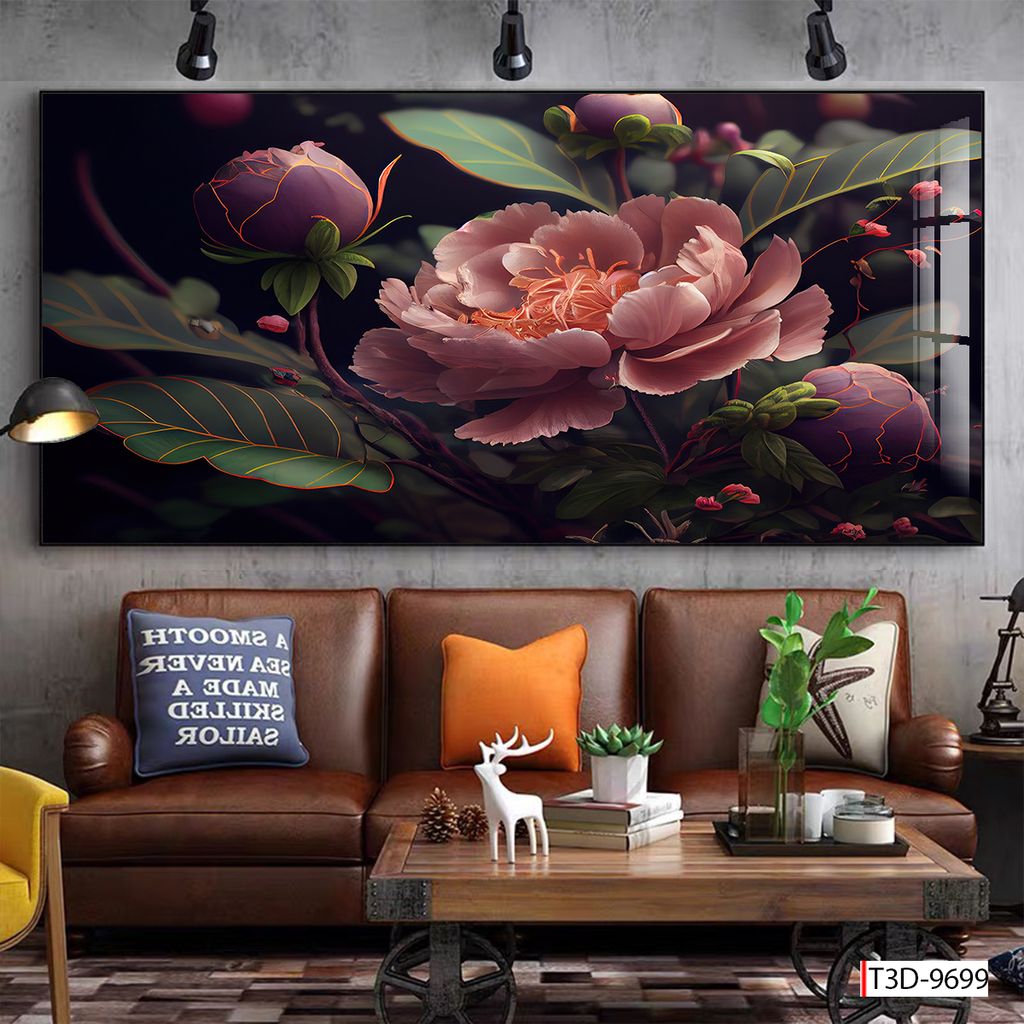 BST64 - TRANH TREO TƯỜNG - TRANG TRÍ PHÒNG KHÁCH, SAU SOFA - CHỦ ĐỀ HOA 3D - KHỔ LỚN