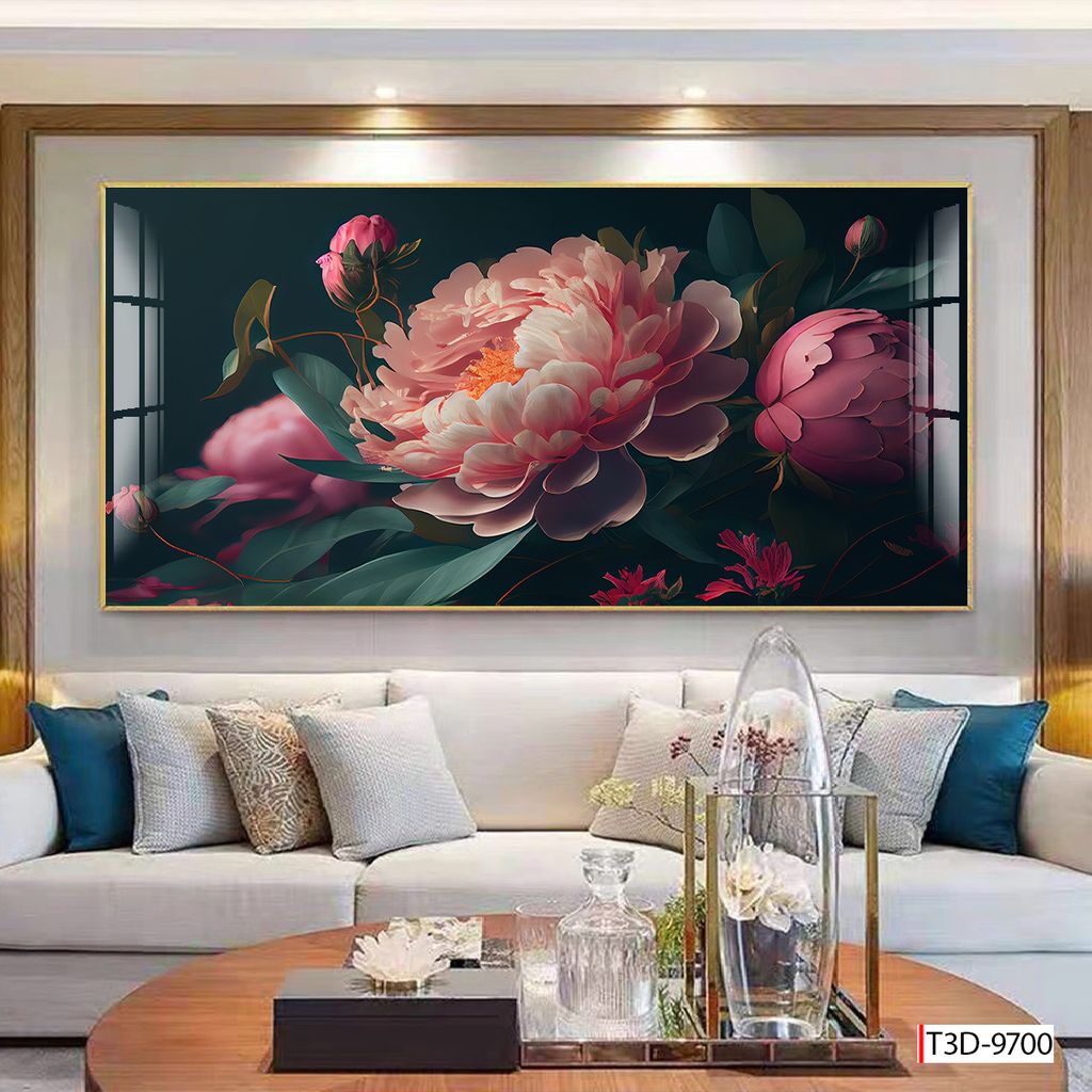 BST64 - TRANH TREO TƯỜNG - TRANG TRÍ PHÒNG KHÁCH, SAU SOFA - CHỦ ĐỀ HOA 3D - KHỔ LỚN