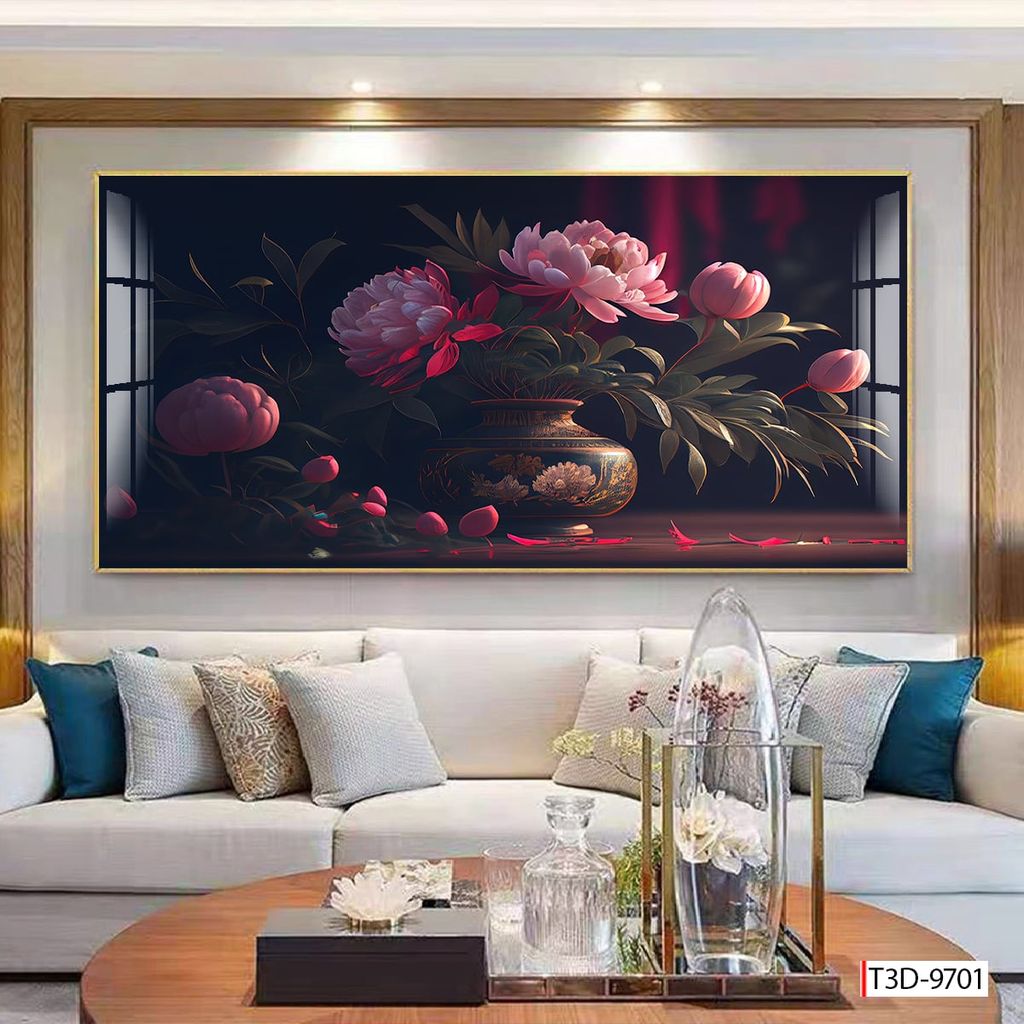 BST64 - TRANH TREO TƯỜNG - TRANG TRÍ PHÒNG KHÁCH, SAU SOFA - CHỦ ĐỀ HOA 3D - KHỔ LỚN