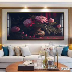 BST64 - TRANH TREO TƯỜNG - TRANG TRÍ PHÒNG KHÁCH, SAU SOFA - CHỦ ĐỀ HOA 3D - KHỔ LỚN