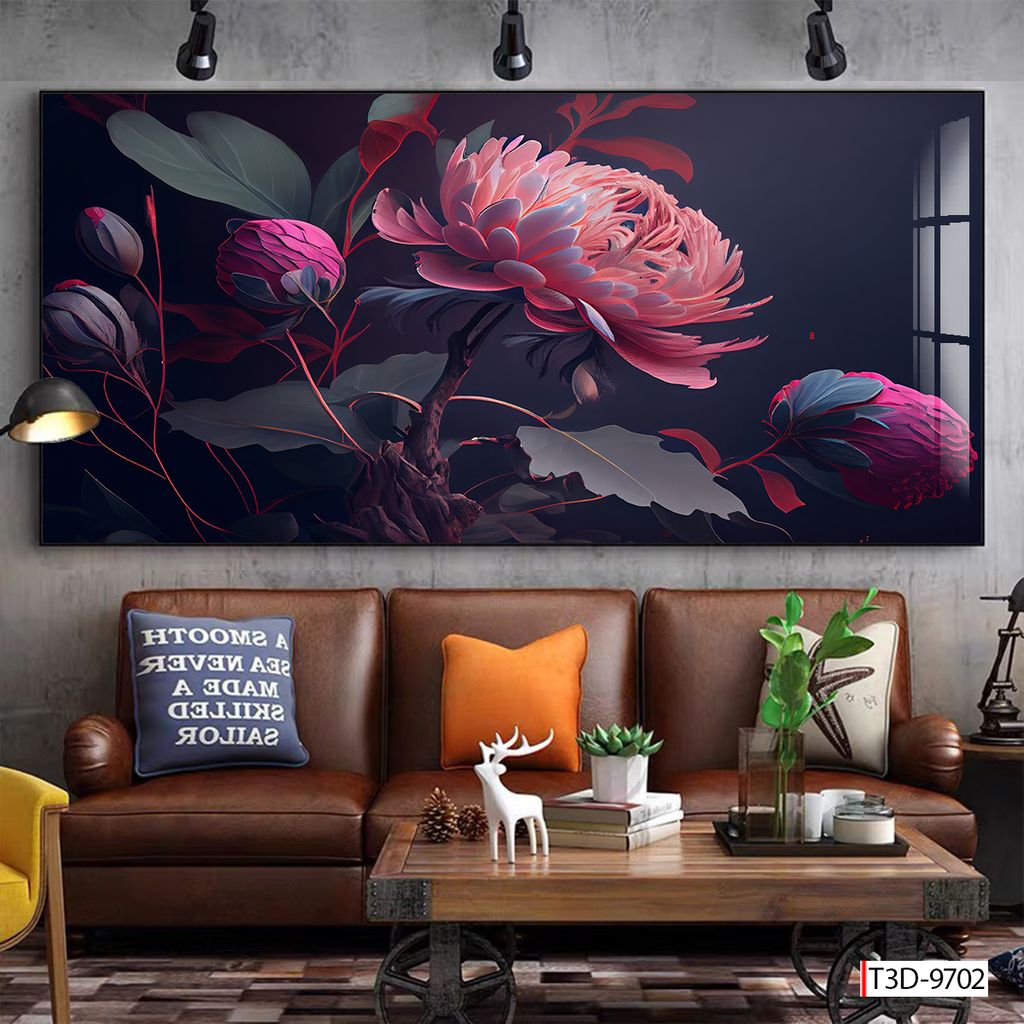 BST64 - TRANH TREO TƯỜNG - TRANG TRÍ PHÒNG KHÁCH, SAU SOFA - CHỦ ĐỀ HOA 3D - KHỔ LỚN