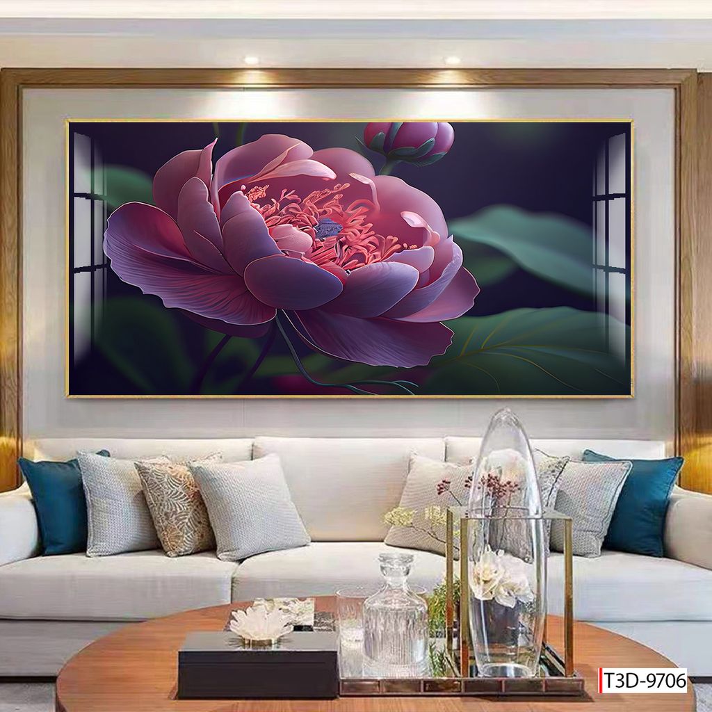 BST64 - TRANH TREO TƯỜNG - TRANG TRÍ PHÒNG KHÁCH, SAU SOFA - CHỦ ĐỀ HOA 3D - KHỔ LỚN