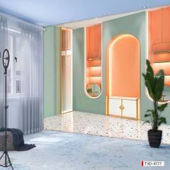 BST23 - TRANH DÁN TƯỜNG 3D - TRANG TRÍ SHOP THỜI TRANG, PHÒNG LIVE - PHONG CÁCH MORANDI - KHỔ LỚN