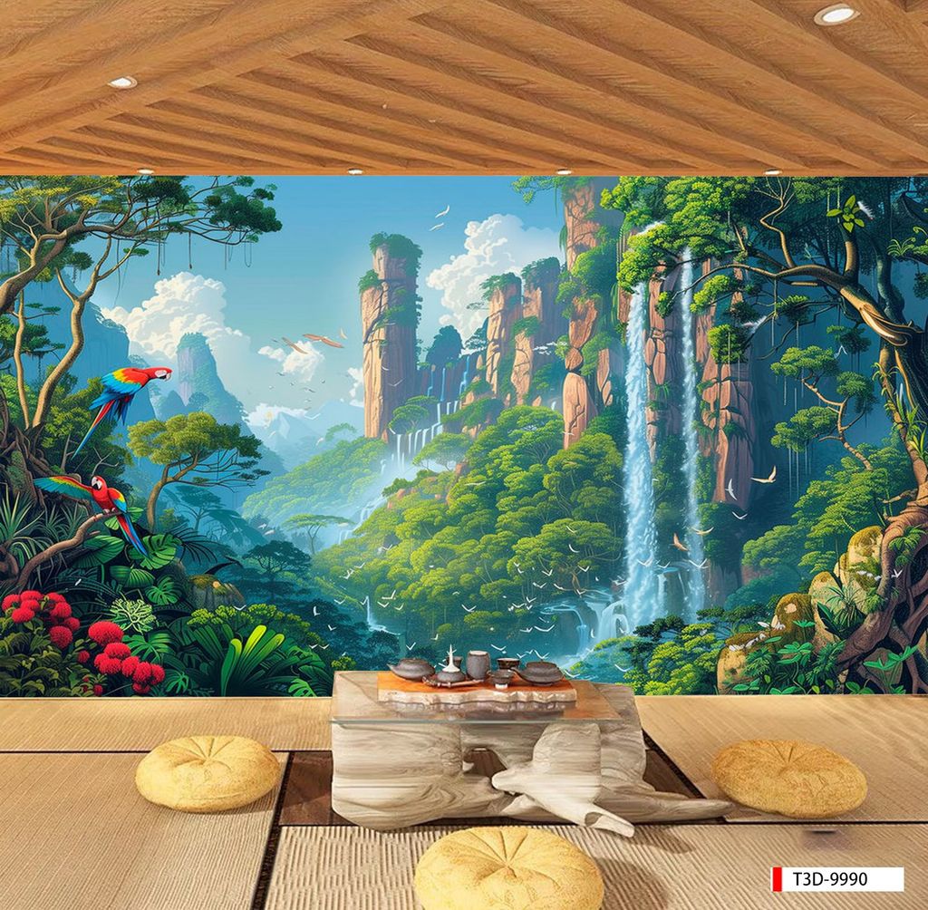 BST30 - TRANH DÁN TƯỜNG 3D - TRANG TRÍ NHÀ HÀNG, CAFE, GIẢI TRÍ - CHỦ ĐỀ TROPICAL RỪNG NHIỆT ĐỚI - KHỔ LỚN