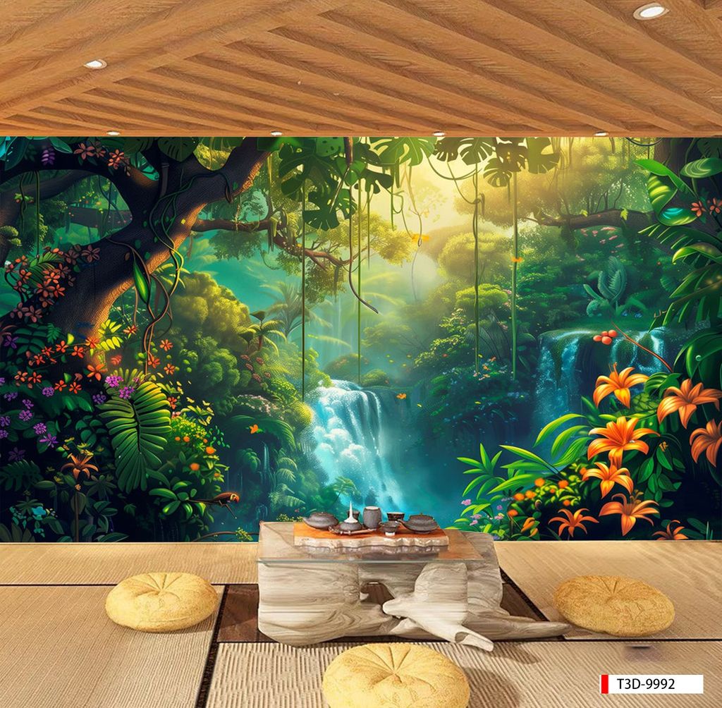 BST30 - TRANH DÁN TƯỜNG 3D - TRANG TRÍ NHÀ HÀNG, CAFE, GIẢI TRÍ - CHỦ ĐỀ TROPICAL RỪNG NHIỆT ĐỚI - KHỔ LỚN