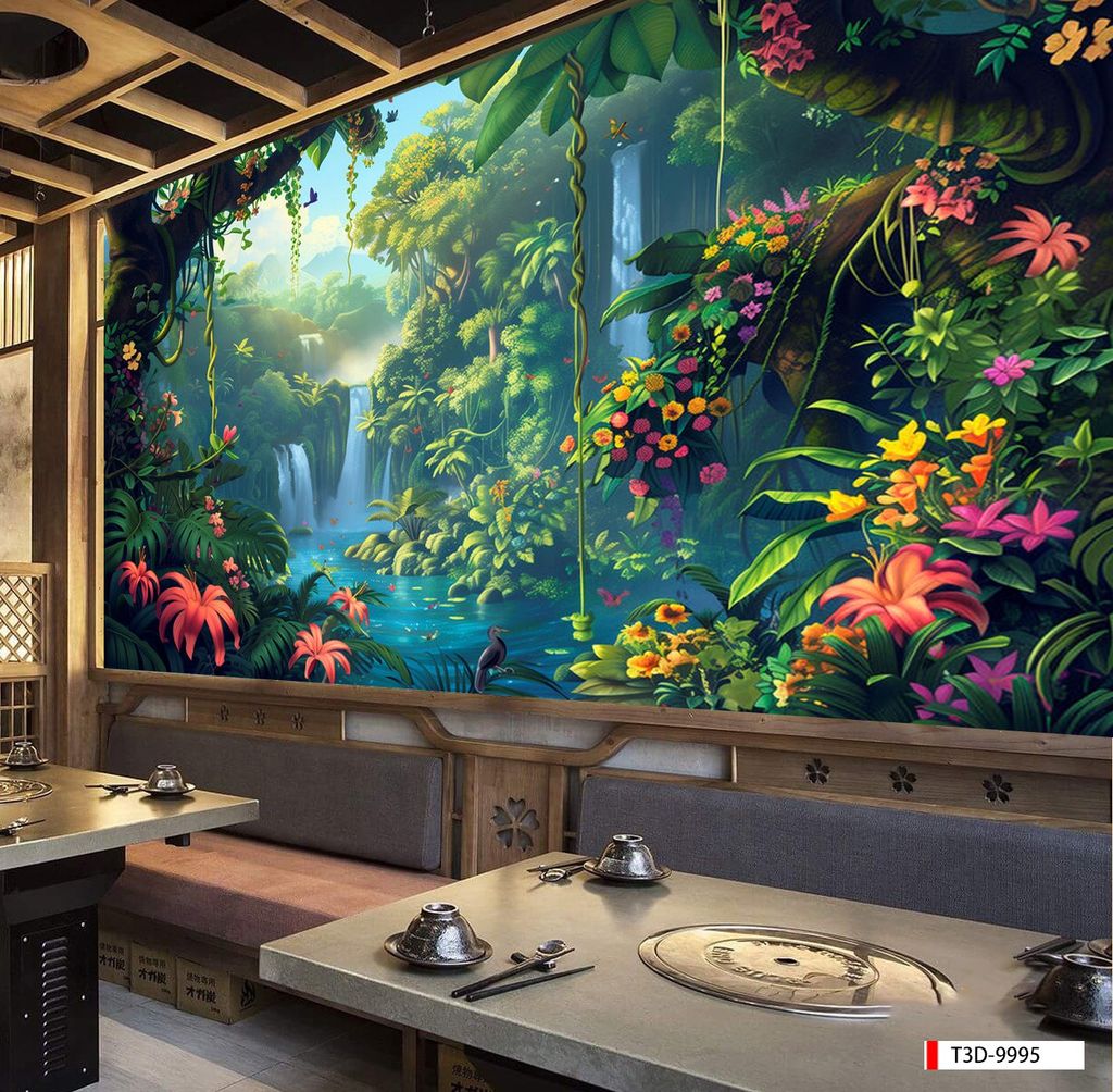 BST30 - TRANH DÁN TƯỜNG 3D - TRANG TRÍ NHÀ HÀNG, CAFE, GIẢI TRÍ - CHỦ ĐỀ TROPICAL RỪNG NHIỆT ĐỚI - KHỔ LỚN