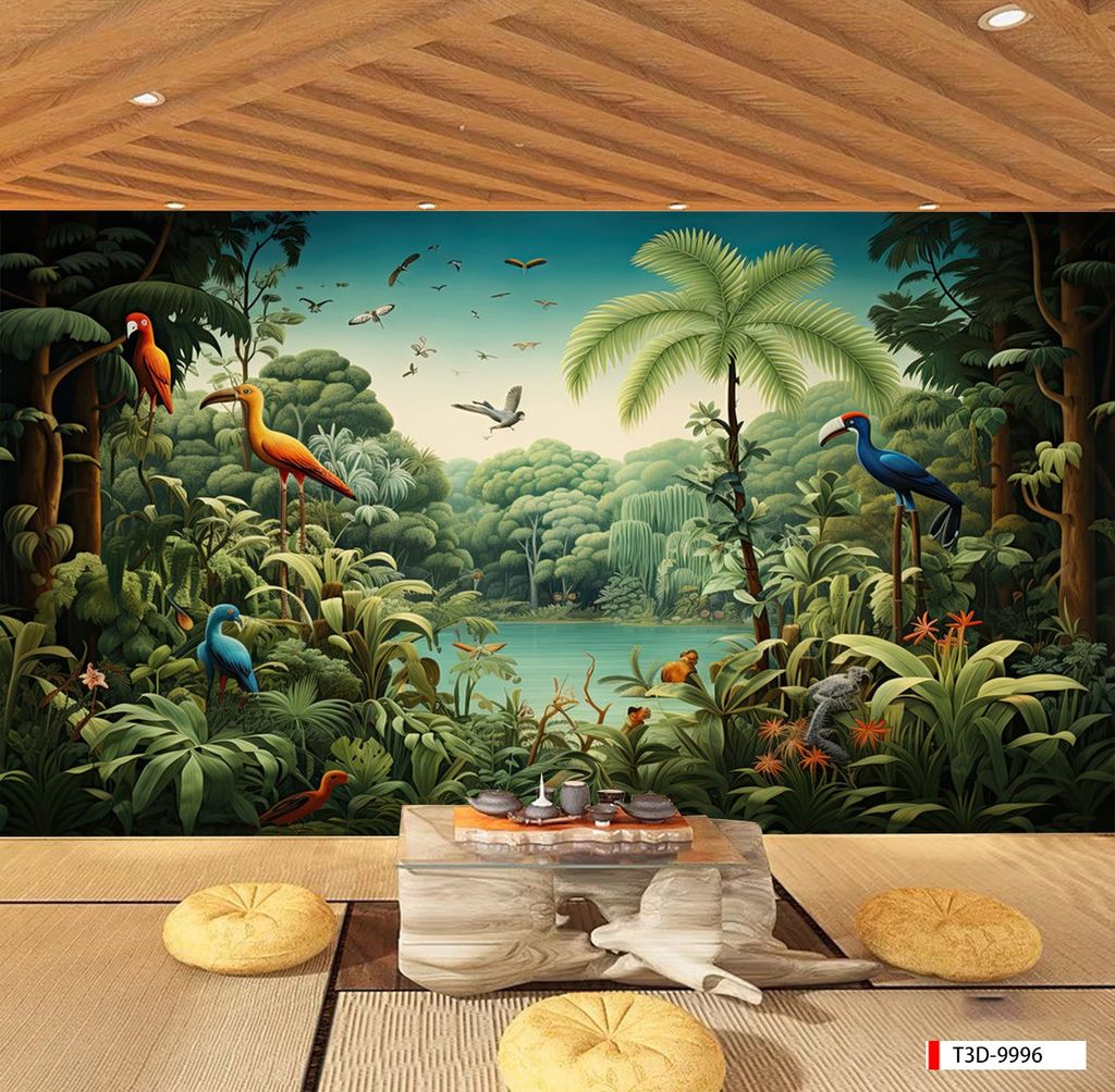 BST30 - TRANH DÁN TƯỜNG 3D - TRANG TRÍ NHÀ HÀNG, CAFE, GIẢI TRÍ - CHỦ ĐỀ TROPICAL RỪNG NHIỆT ĐỚI - KHỔ LỚN