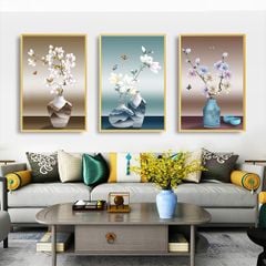 TRANH TREO TƯỜNG KHUNG HỢP KIM - TRANH TREO PHÒNG KHÁCH - TRANH TREO BÌNH HOA - HOA - MÃ TBH23