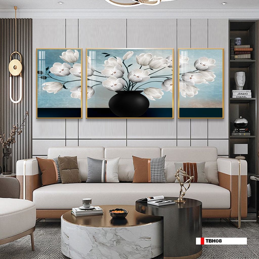 TRANH TREO TƯỜNG PHÒNG KHÁCH - TRANH HOA 3D GHÉP BỘ 3 BỨC | MÃ TBH08