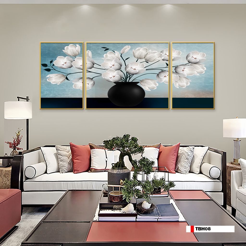 TRANH TREO TƯỜNG PHÒNG KHÁCH - TRANH HOA 3D GHÉP BỘ 3 BỨC | MÃ TBH08